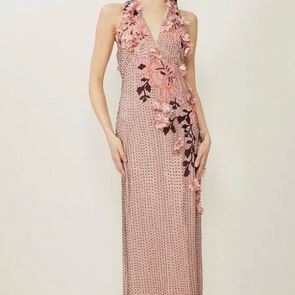 Karen Millen Pink Floral Embellished Dress - Picture 4 of 15